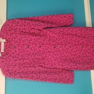 MS CHAUS 1990s dress. PINK WITH BLACK flora. Fitted Waist with button do…